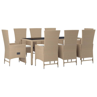 Set da Pranzo da Giardino 9 pz con Cuscini Beige in Polyrattan | homemem39