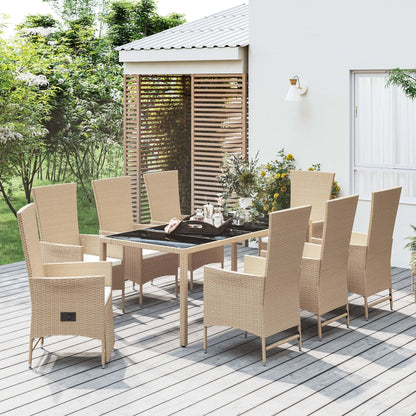Set da Pranzo da Giardino 9 pz con Cuscini Beige in Polyrattan | homemem39