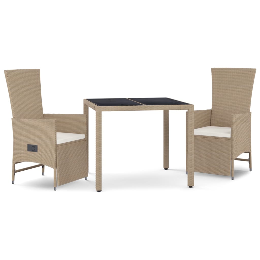 Set da Pranzo da Giardino 3 pz con Cuscini Beige in Polyrattan - homemem39