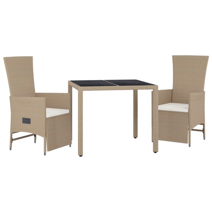 Set da Pranzo da Giardino 3 pz con Cuscini Beige in Polyrattan - homemem39