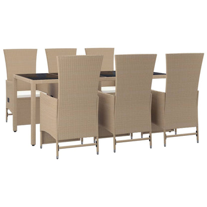 Set da Pranzo da Giardino 7 pz con Cuscini Beige in Polyrattan | homemem39