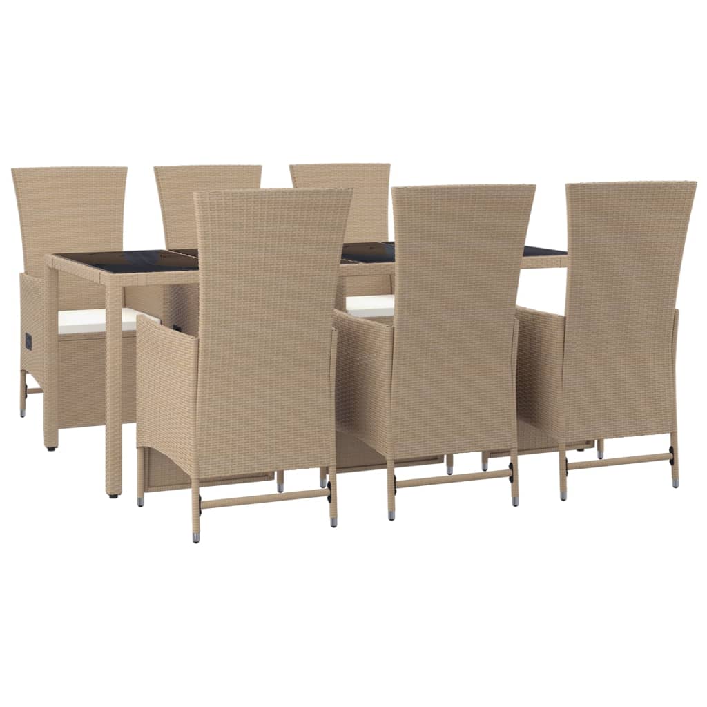 Set da Pranzo da Giardino 7 pz con Cuscini Beige in Polyrattan - homemem39