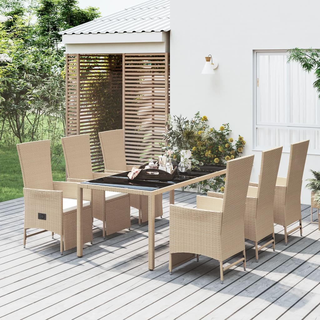 Set da Pranzo da Giardino 7 pz con Cuscini Beige in Polyrattan - homemem39