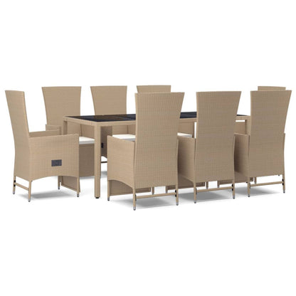 Set da Pranzo da Giardino 9 pz con Cuscini Beige in Polyrattan | homemem39