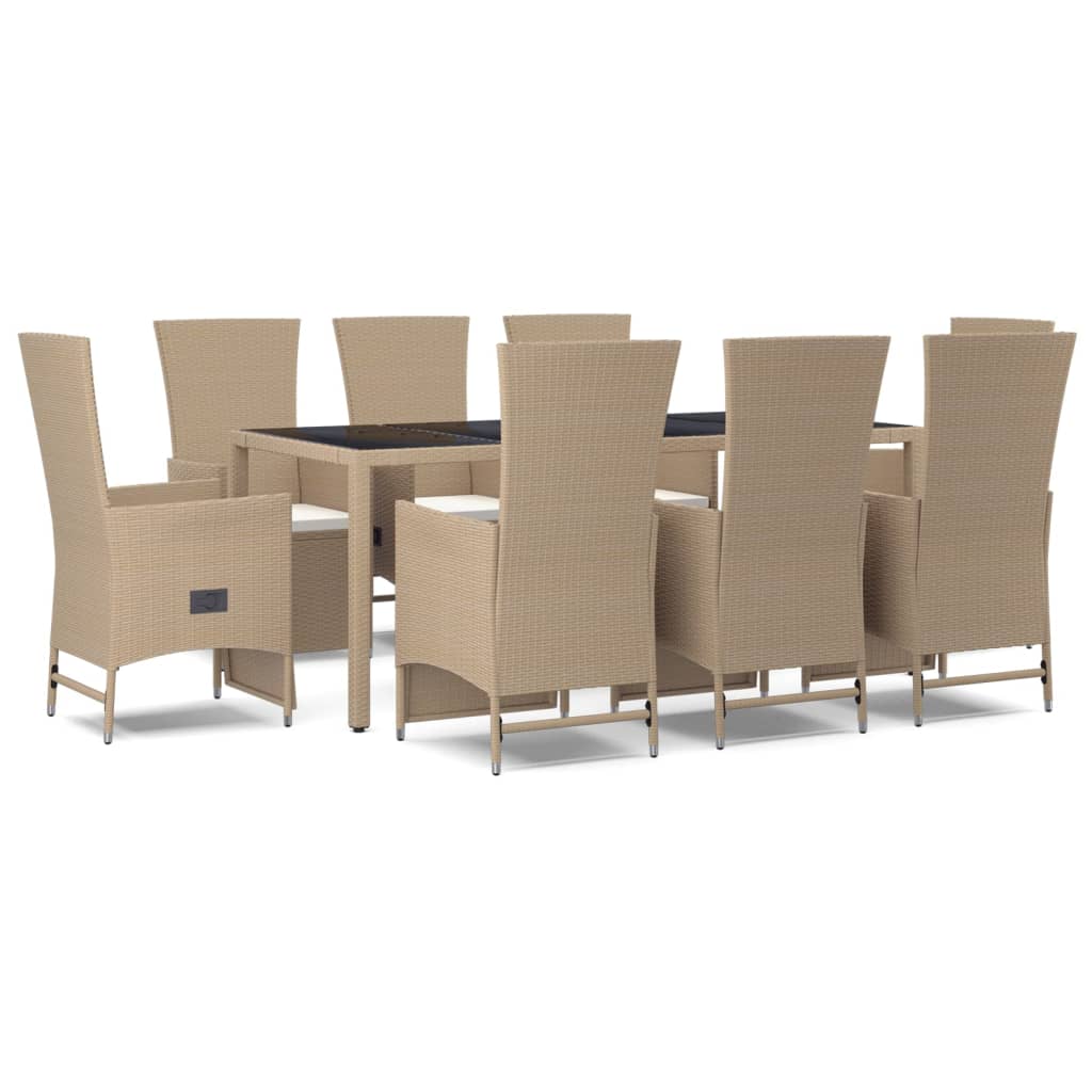 Set da Pranzo da Giardino 9 pz con Cuscini Beige in Polyrattan - homemem39