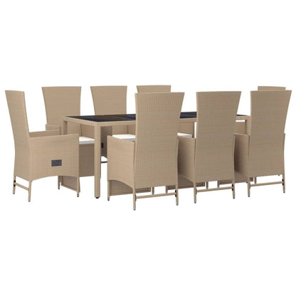 Set da Pranzo da Giardino 9 pz con Cuscini Beige in Polyrattan | homemem39