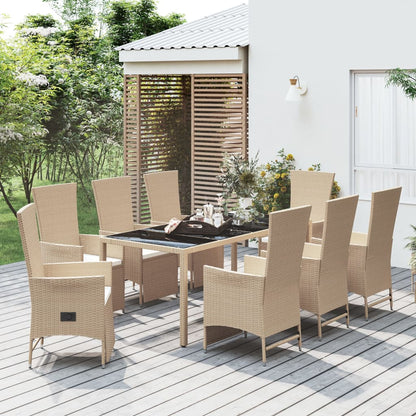 Set da Pranzo da Giardino 9 pz con Cuscini Beige in Polyrattan | homemem39