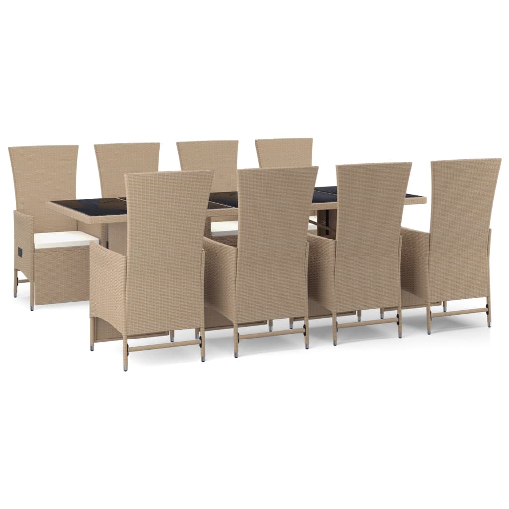Set da Pranzo da Giardino 9 pz con Cuscini Beige in Polyrattan - homemem39