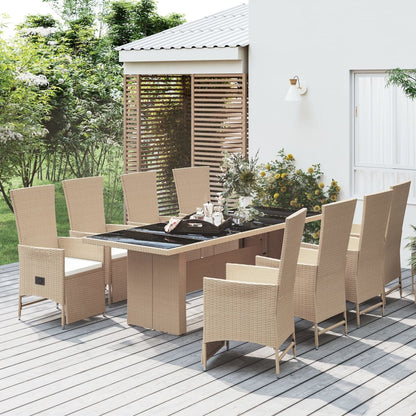 Set da Pranzo da Giardino 9 pz con Cuscini Beige in Polyrattan | homemem39