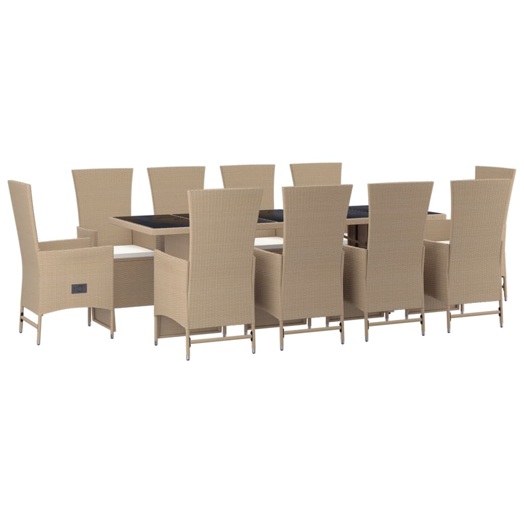 Set da Pranzo da Giardino 11 pz con Cuscini Beige in Polyrattan | homemem39