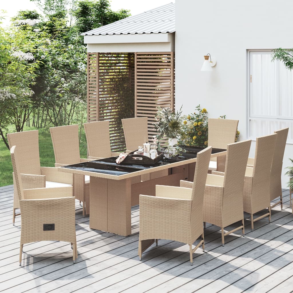 Set da Pranzo da Giardino 11 pz con Cuscini Beige in Polyrattan | homemem39