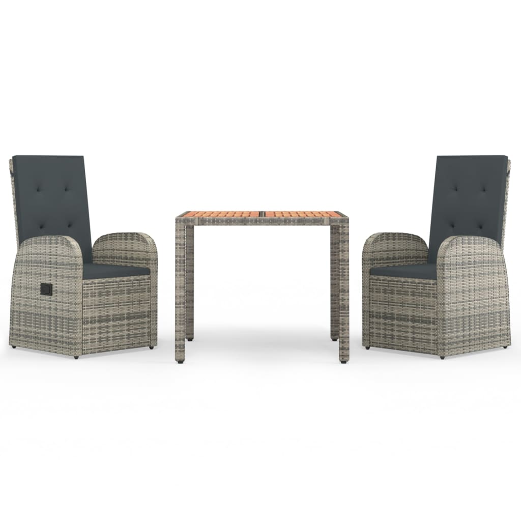 Set da Pranzo da Giardino 3 pz con Cuscini in Polyrattan Grigio | homemem39