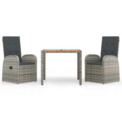 Set da Pranzo da Giardino 3 pz con Cuscini in Polyrattan Grigio | homemem39