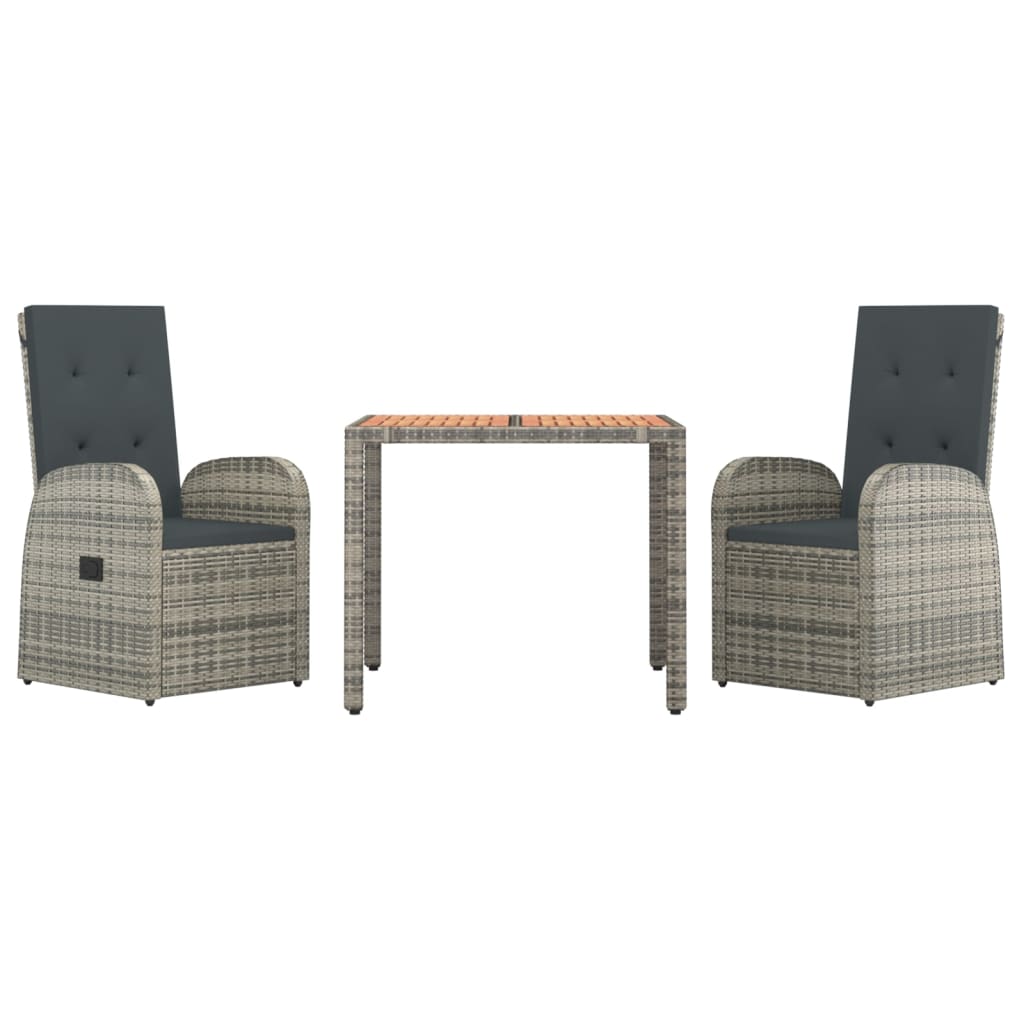 Set da Pranzo da Giardino 3 pz con Cuscini in Polyrattan Grigio - homemem39