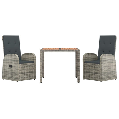 Set da Pranzo da Giardino 3 pz con Cuscini in Polyrattan Grigio - homemem39