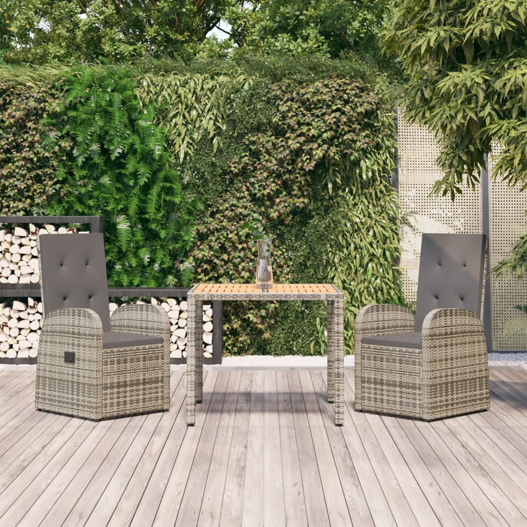 Set da Pranzo da Giardino 3 pz con Cuscini in Polyrattan Grigio | homemem39