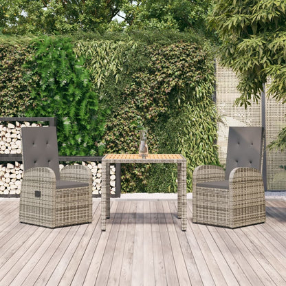 Set da Pranzo da Giardino 3 pz con Cuscini in Polyrattan Grigio | homemem39