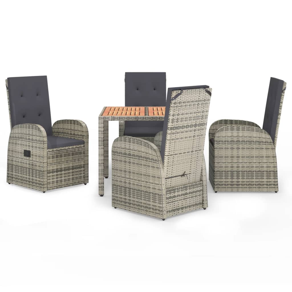 Set da Pranzo da Giardino 5 pz con Cuscini in Polyrattan Grigio | homemem39