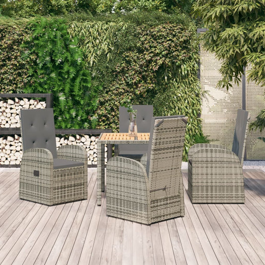 Set da Pranzo da Giardino 5 pz con Cuscini in Polyrattan Grigio - homemem39