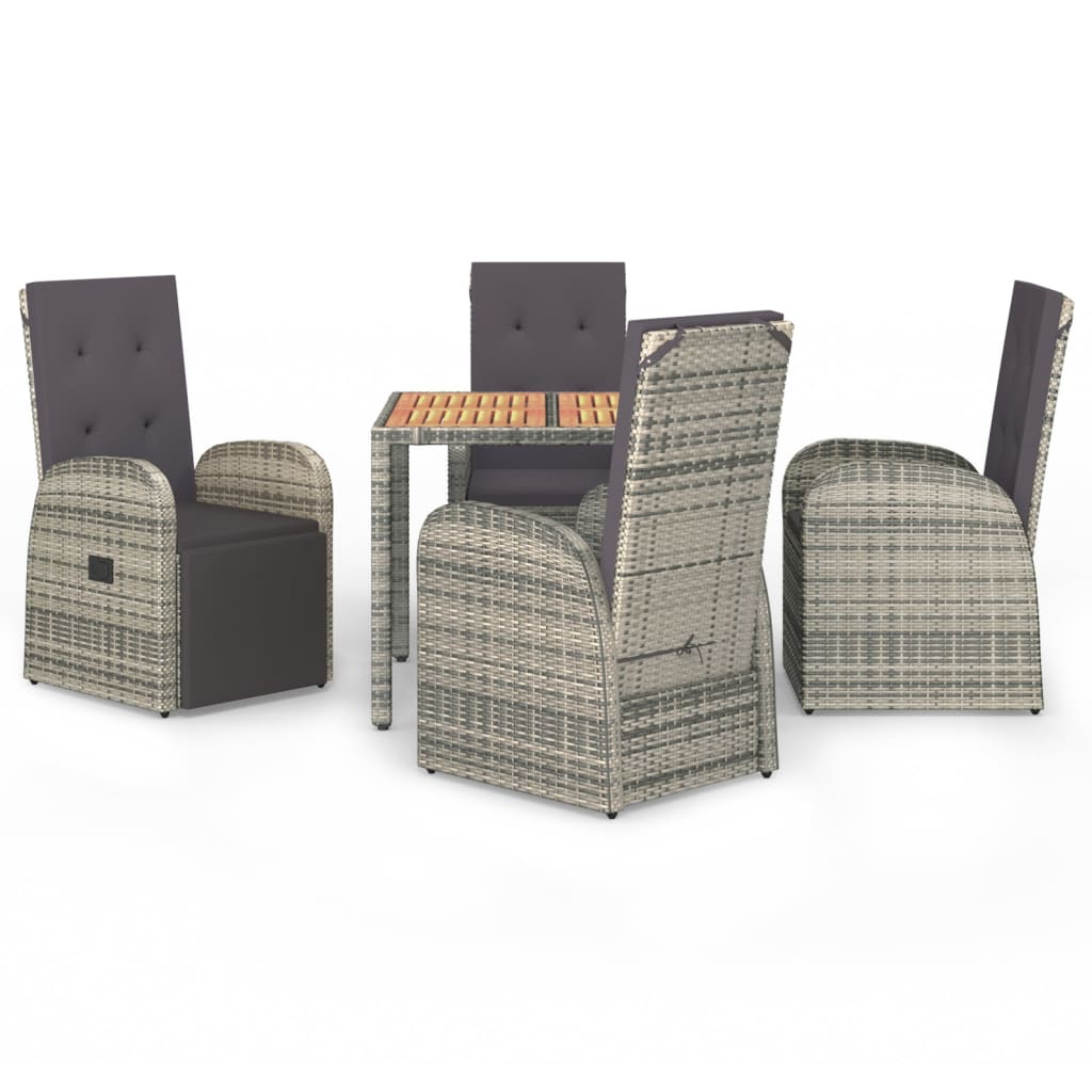 Set da Pranzo da Giardino 5 pz con Cuscini in Polyrattan Grigio | homemem39
