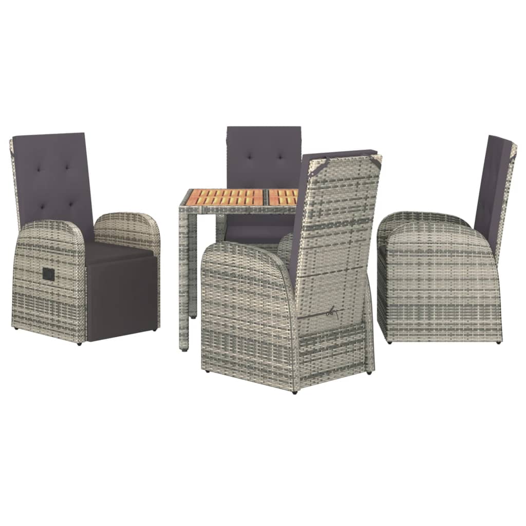 Set da Pranzo da Giardino 5 pz con Cuscini in Polyrattan Grigio | homemem39