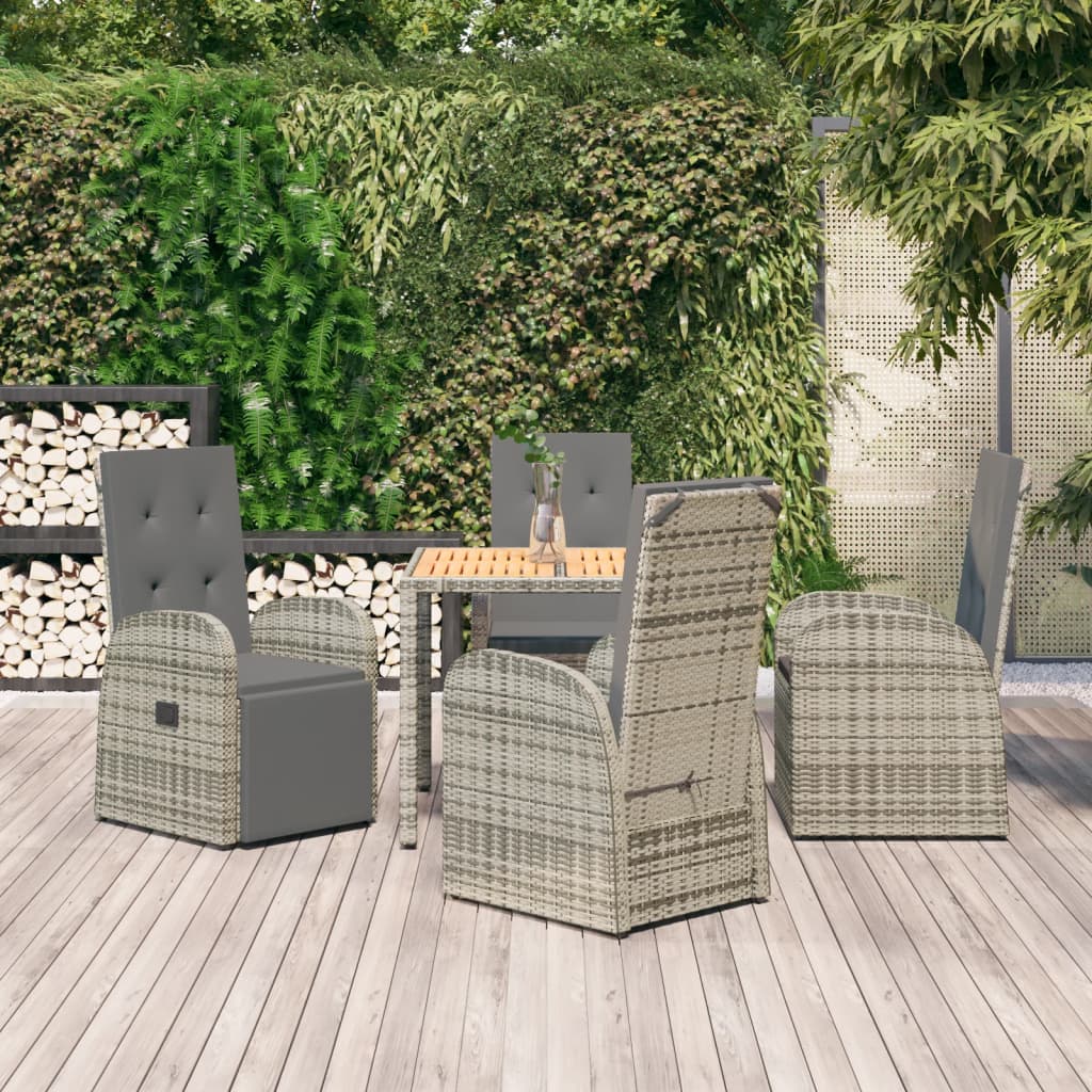 Set da Pranzo da Giardino 5 pz con Cuscini in Polyrattan Grigio | homemem39