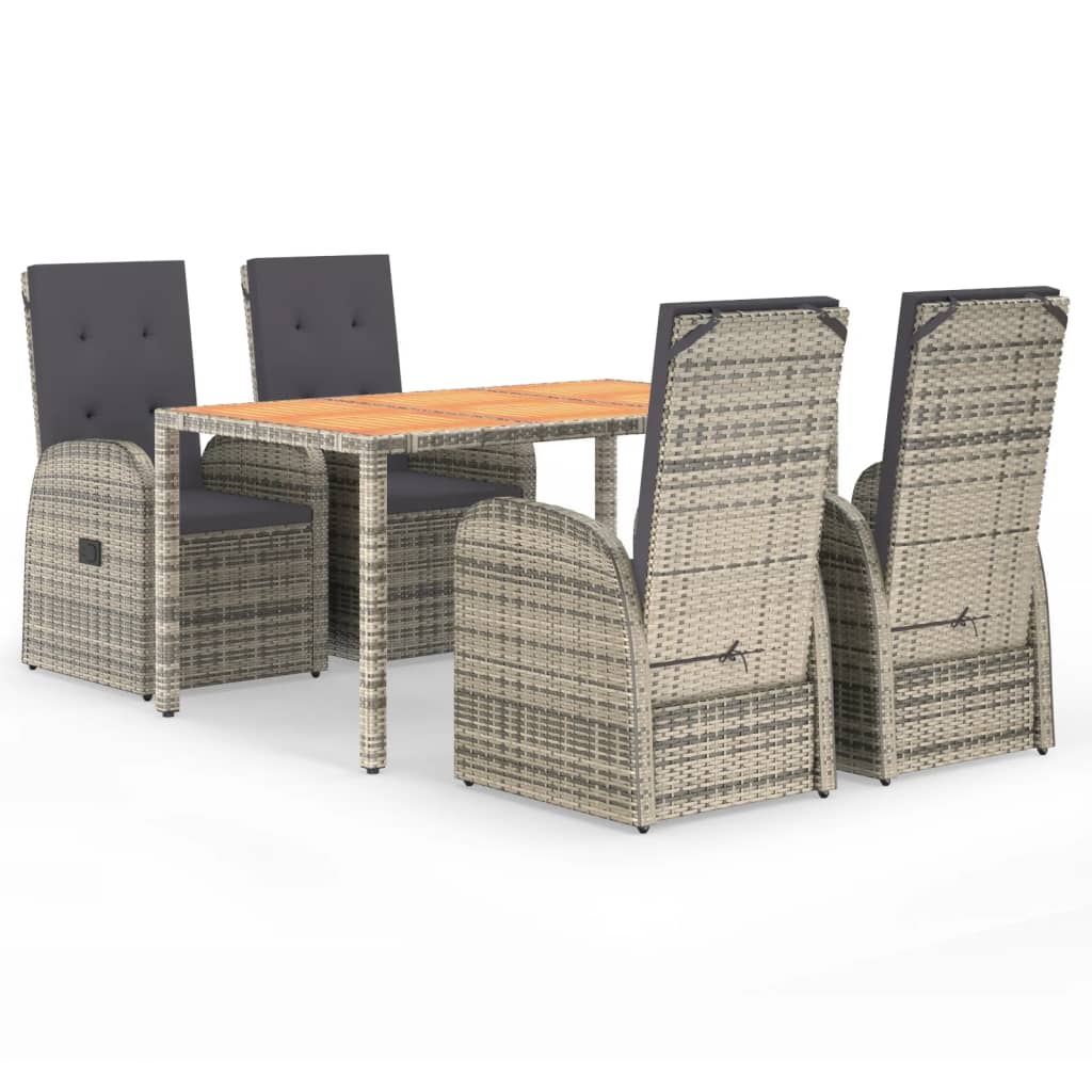 Set da Pranzo da Giardino 5 pz con Cuscini in Polyrattan Grigio | homemem39
