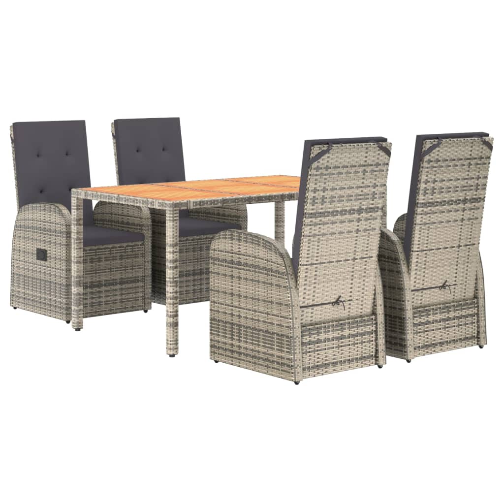 Set da Pranzo da Giardino 5 pz con Cuscini in Polyrattan Grigio | homemem39