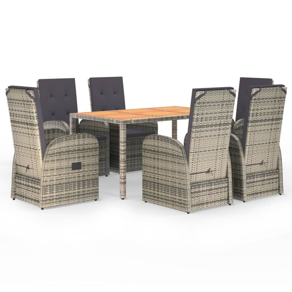 Set da Pranzo da Giardino 7 pz con Cuscini in Polyrattan Grigio | homemem39