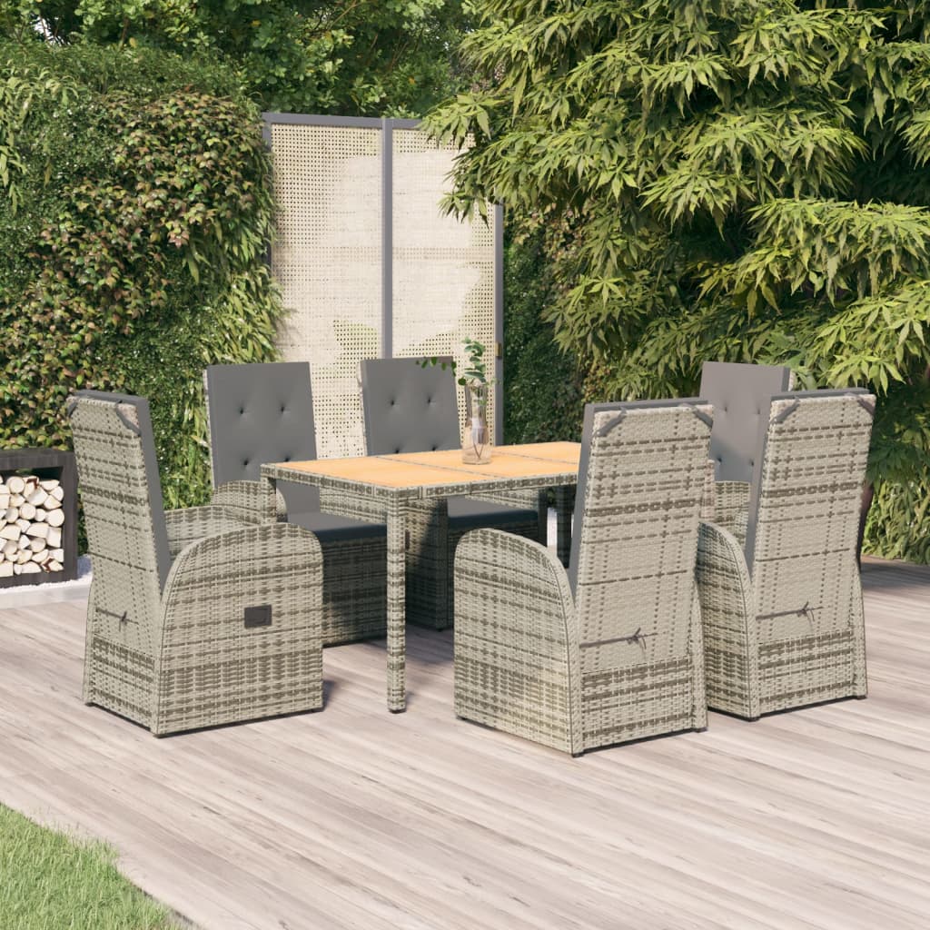 Set da Pranzo da Giardino 7 pz con Cuscini in Polyrattan Grigio | homemem39