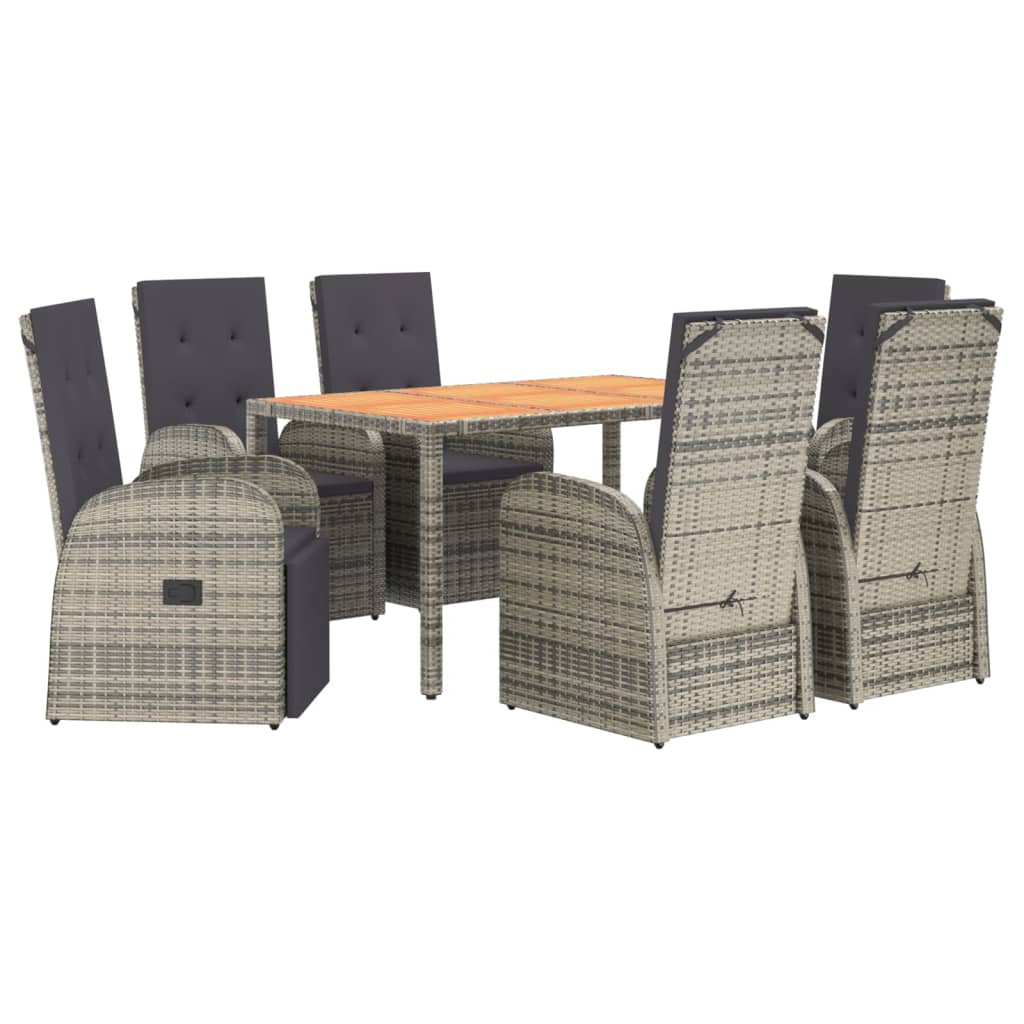 Set da Pranzo da Giardino 7 pz con Cuscini in Polyrattan Grigio | homemem39