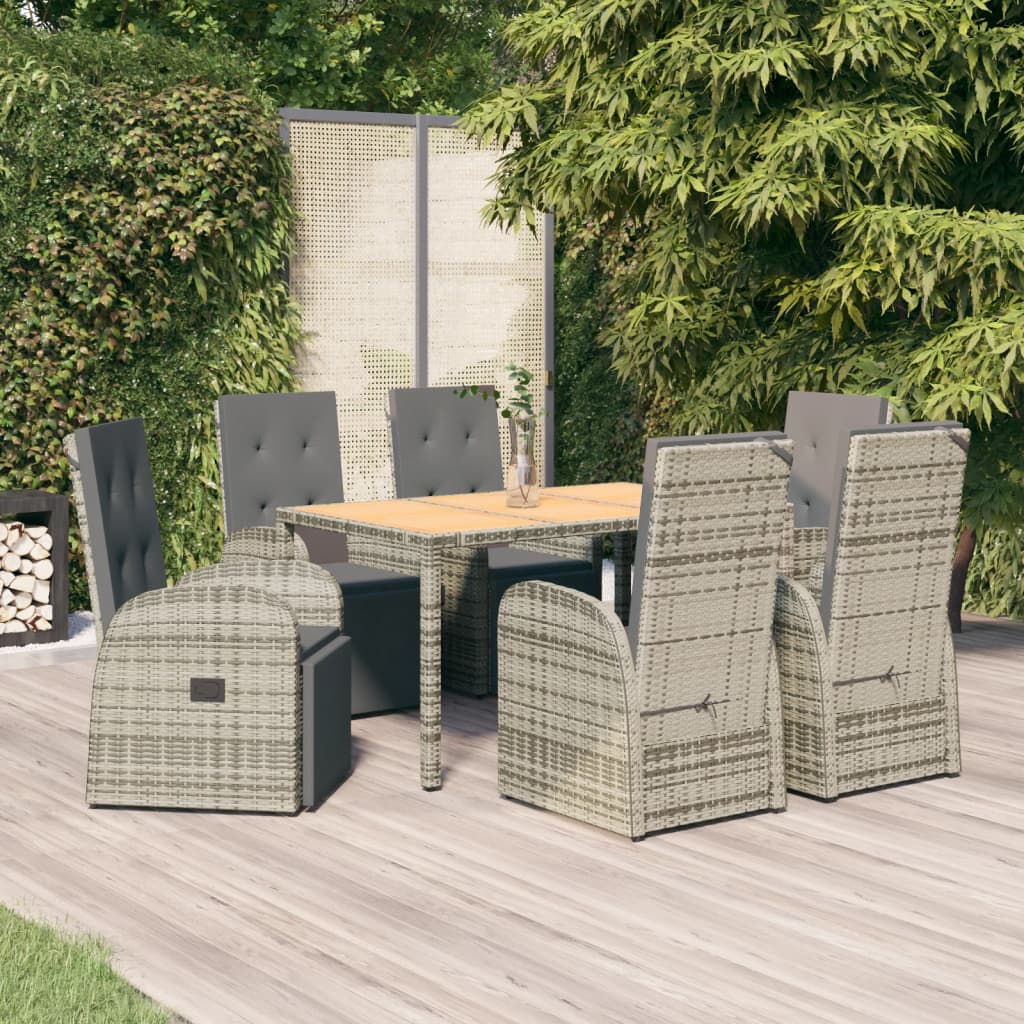 Set da Pranzo da Giardino 7 pz con Cuscini in Polyrattan Grigio | homemem39