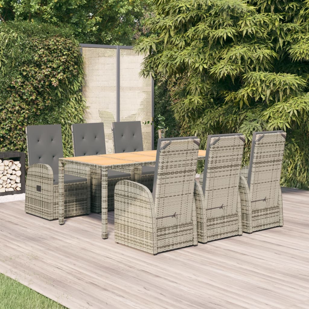 Set da Pranzo da Giardino 7 pz con Cuscini in Polyrattan Grigio - homemem39