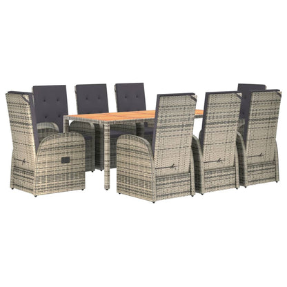 Set da Pranzo da Giardino 9 pz con Cuscini in Polyrattan Grigio - homemem39