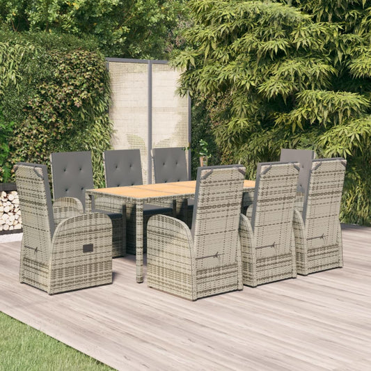 Set da Pranzo da Giardino 9 pz con Cuscini in Polyrattan Grigio - homemem39