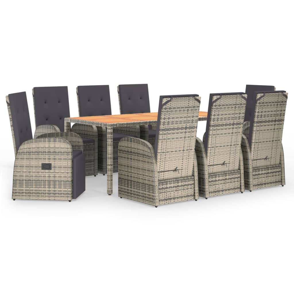 Set da Pranzo da Giardino 9 pz con Cuscini in Polyrattan Grigio | homemem39
