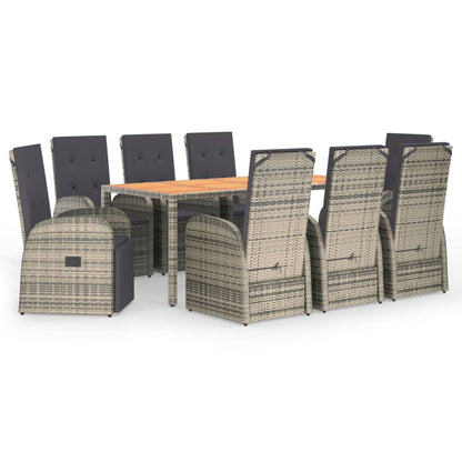 Set da Pranzo da Giardino 9 pz con Cuscini in Polyrattan Grigio | homemem39