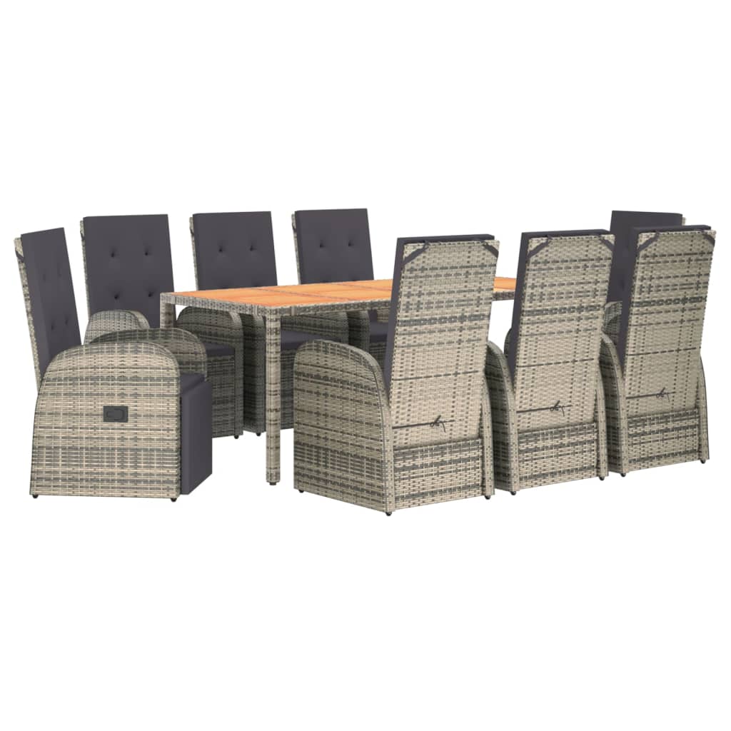 Set da Pranzo da Giardino 9 pz con Cuscini in Polyrattan Grigio - homemem39