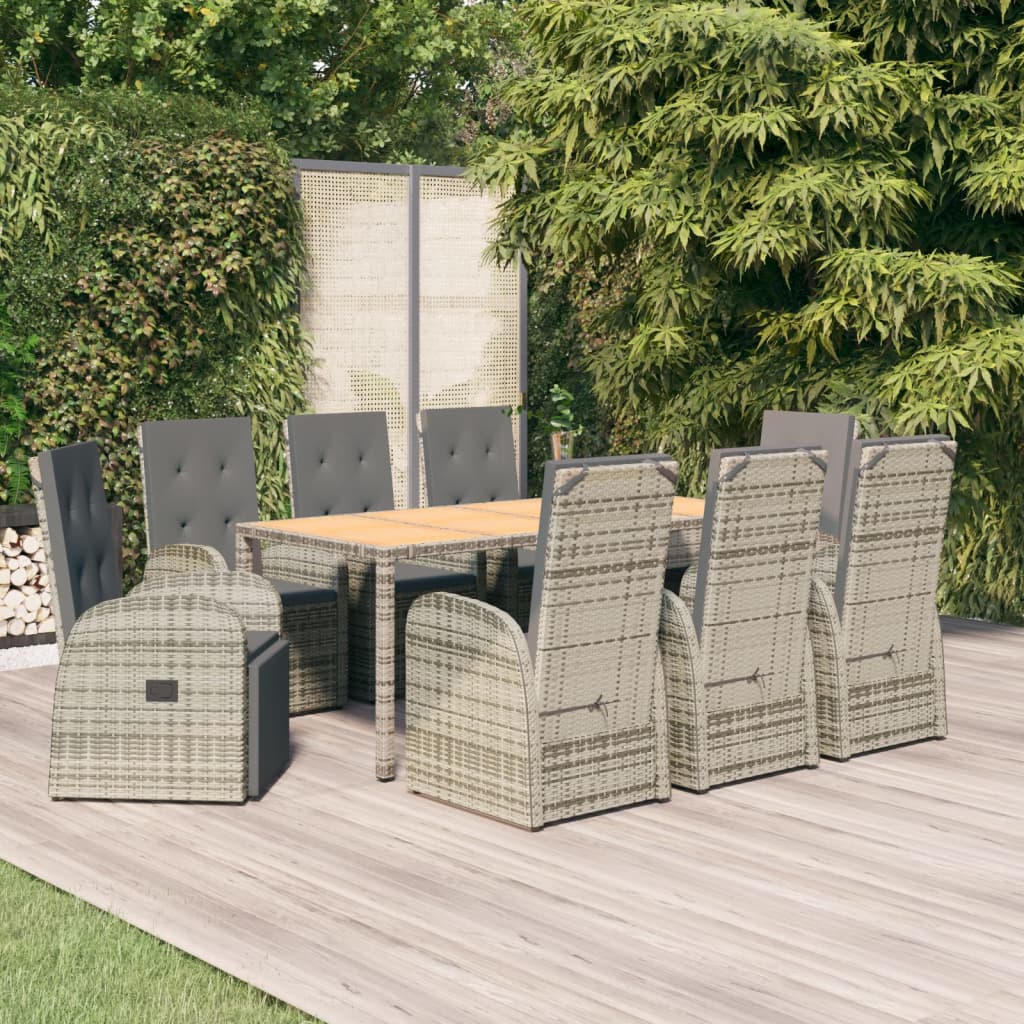 Set da Pranzo da Giardino 9 pz con Cuscini in Polyrattan Grigio | homemem39