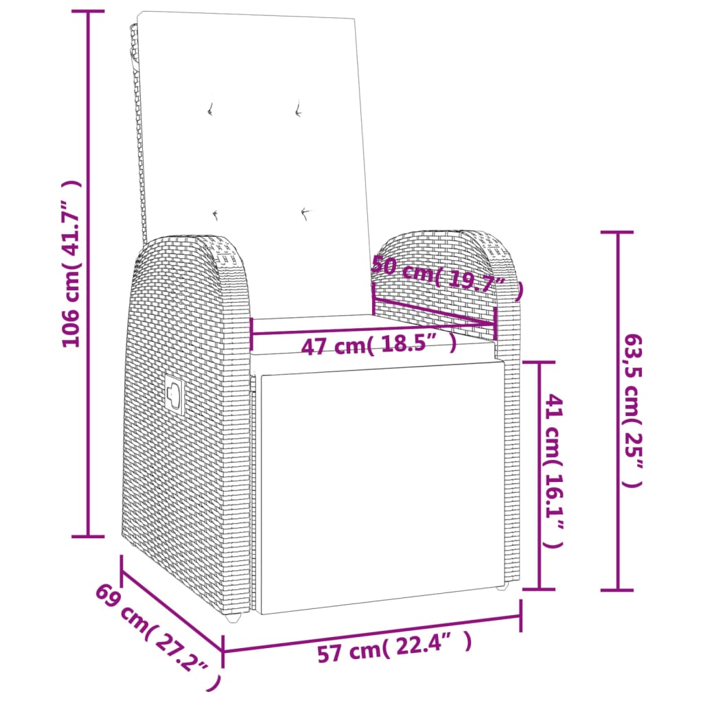 Set da Pranzo da Giardino 3 pz con Cuscini in Polyrattan Grigio - homemem39