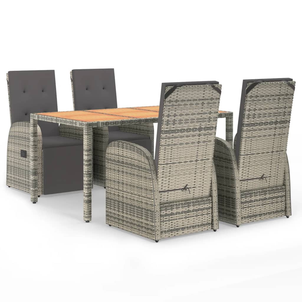 Set da Pranzo da Giardino 5 pz con Cuscini in Polyrattan Grigio | homemem39