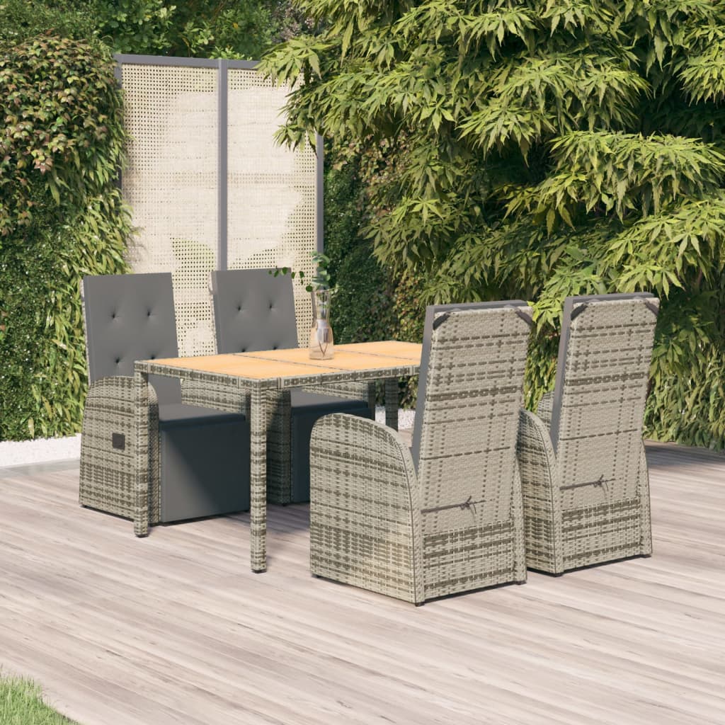 Set da Pranzo da Giardino 5 pz con Cuscini in Polyrattan Grigio | homemem39