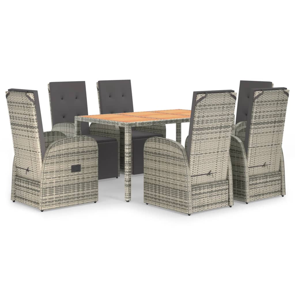 Set da Pranzo da Giardino 7 pz con Cuscini in Polyrattan Grigio | homemem39