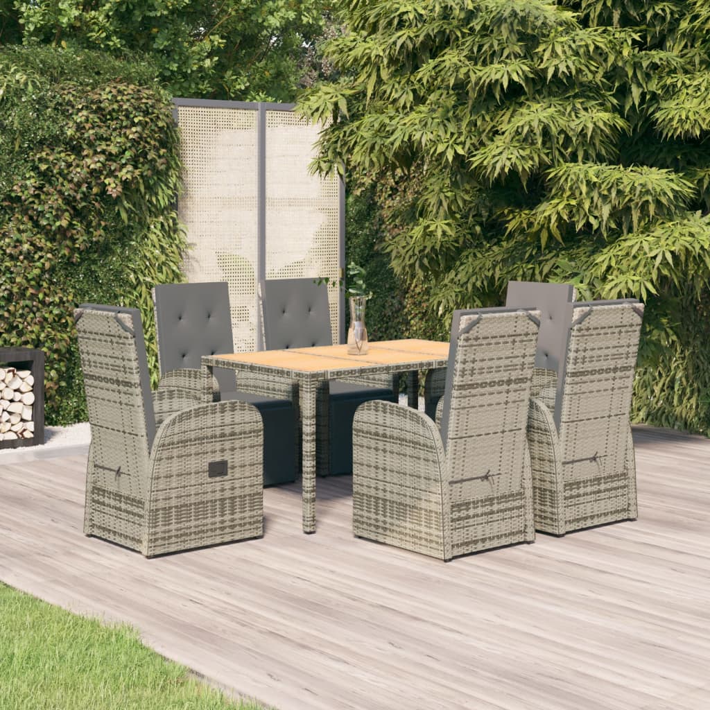 Set da Pranzo da Giardino 7 pz con Cuscini in Polyrattan Grigio | homemem39