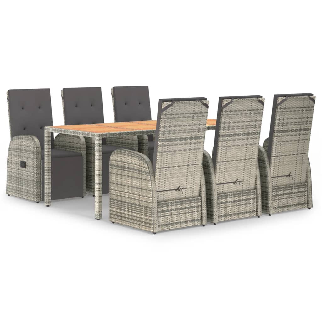 Set da Pranzo da Giardino 7 pz con Cuscini in Polyrattan Grigio | homemem39