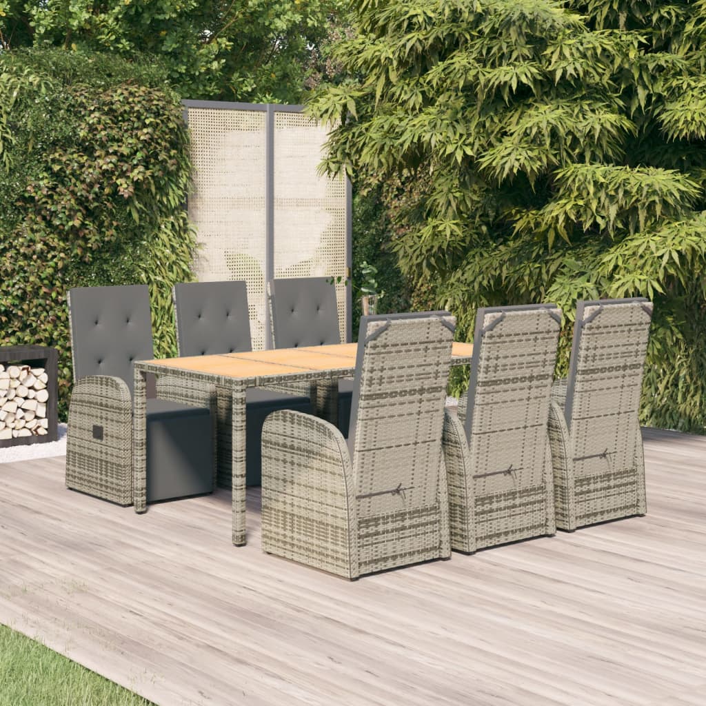 Set da Pranzo da Giardino 7 pz con Cuscini in Polyrattan Grigio | homemem39