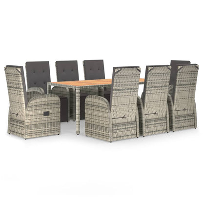 Set da Pranzo da Giardino 9 pz con Cuscini in Polyrattan Grigio | homemem39