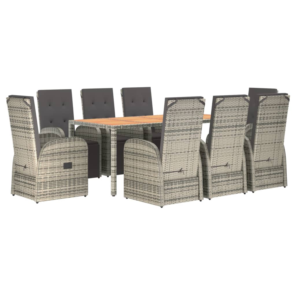 Set da Pranzo da Giardino 9 pz con Cuscini in Polyrattan Grigio - homemem39