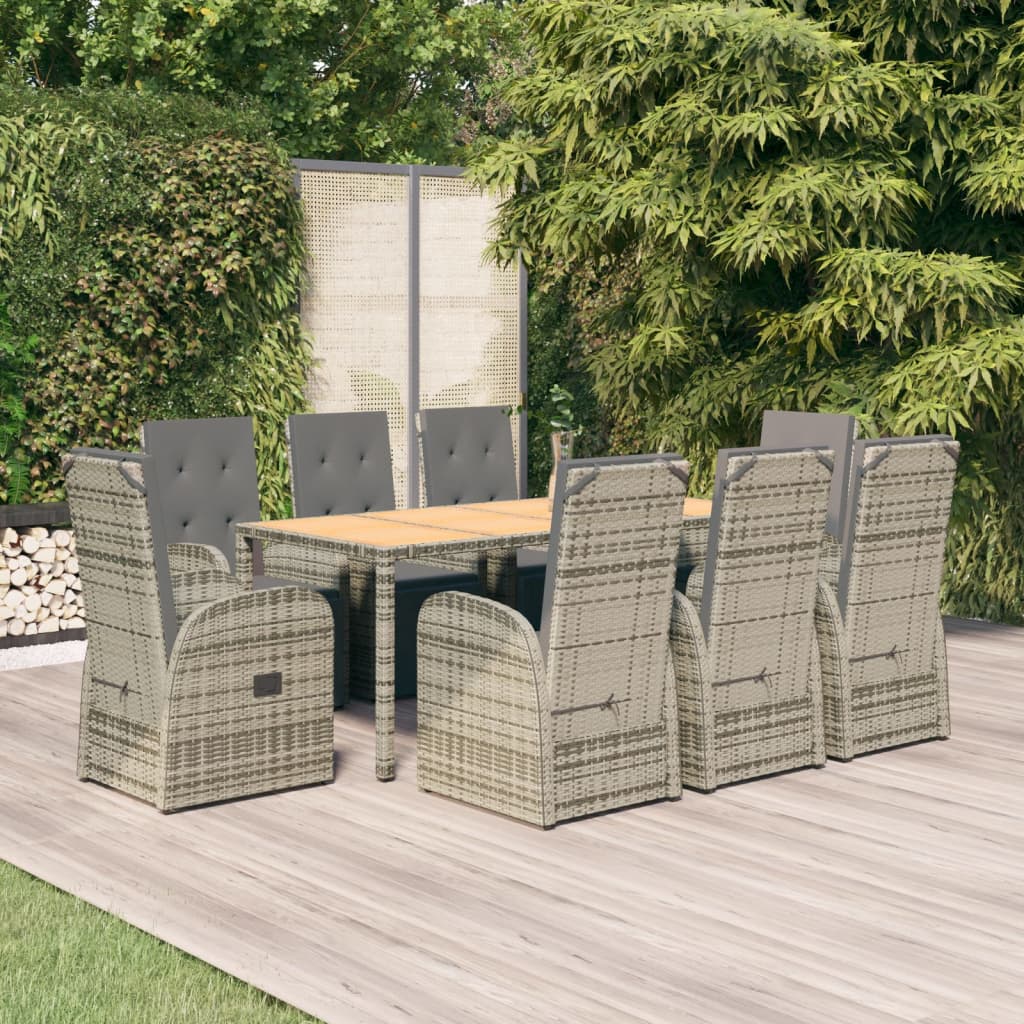 Set da Pranzo da Giardino 9 pz con Cuscini in Polyrattan Grigio | homemem39