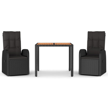 Set da Pranzo da Giardino 3 pz con Cuscini Nero in Polyrattan - homemem39